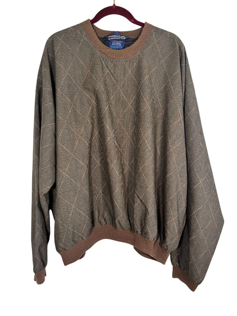 Earthy Argyle Pullover Jacket Brown 2XL Golf Preppy Resort Classic Vintage 90s